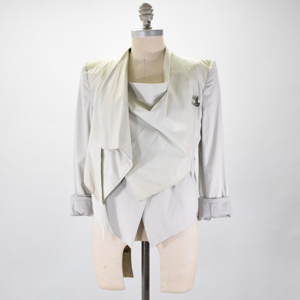 Helmut Lang Light Gray Draped Leather Blazer - Picture 5 of 13